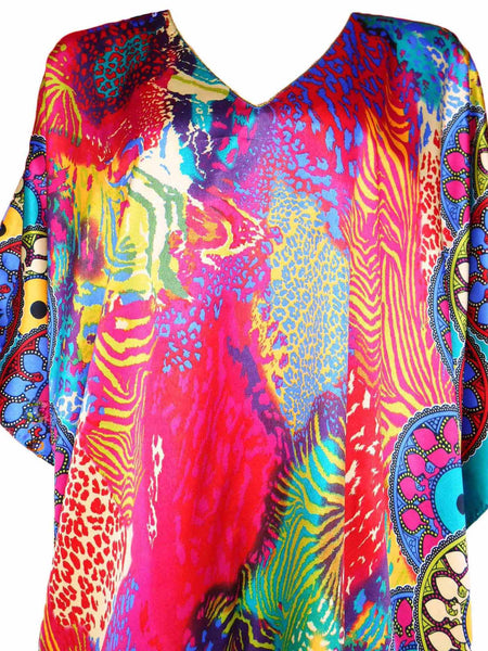 Women's Long Satin Caftan / Kaftan / Muumuu, Turquoise Safari Print
