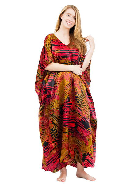 Women's Long Satin Caftan / Kaftan / Muumuu, Vortex Print