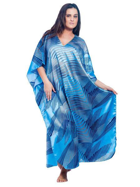 Women's Long Satin Caftan / Kaftan / Muumuu, Polar Vortex Print