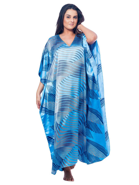 Women's Long Satin Caftan / Kaftan / Muumuu, Polar Vortex Print