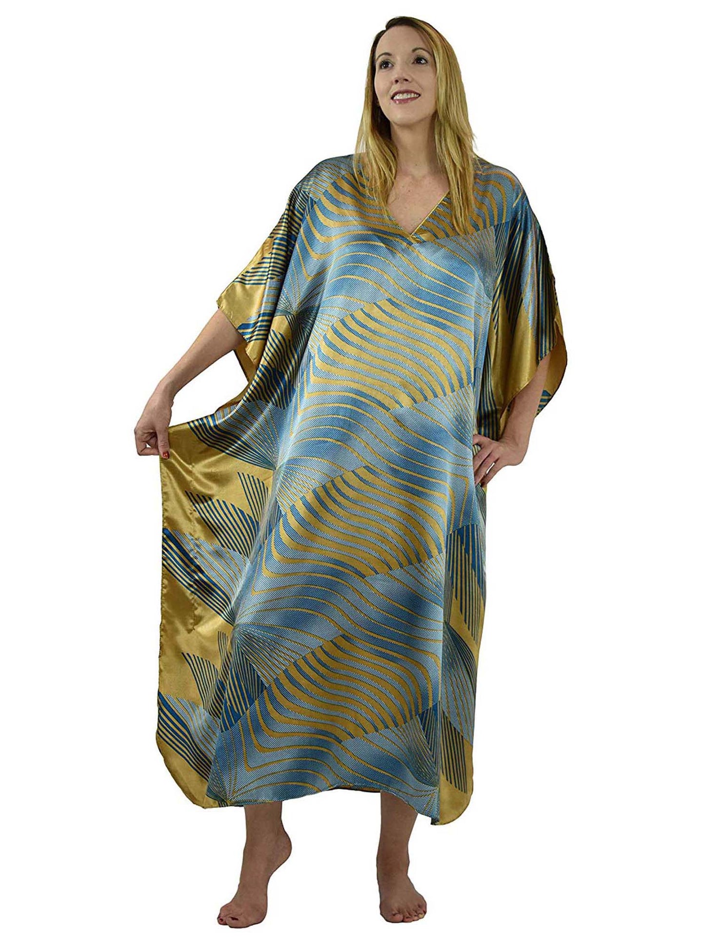 Women's Long Satin Caftan / Kaftan / Muumuu, Solar Vortex Print