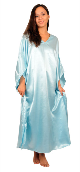 Women's Long Satin Caftans / Kaftans / Muumuus, Three-Piece Blue Print Value Pack 11
