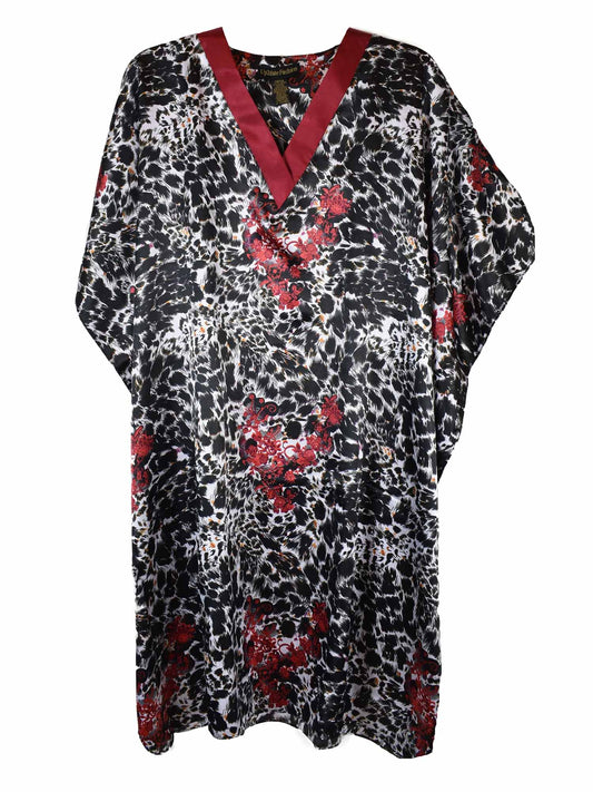 Women's Short Satin Caftan / Kaftan / Muumuu, Rose Petal Bloom Print