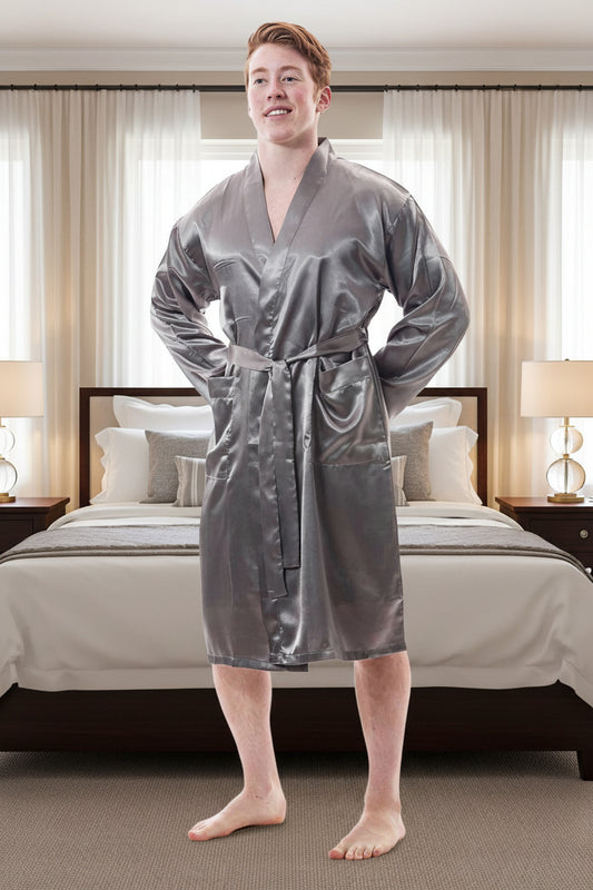 Up2date Fashion Men's Satin Lightweight Robe,Long Sleeve Silky Nightgown Loungewear