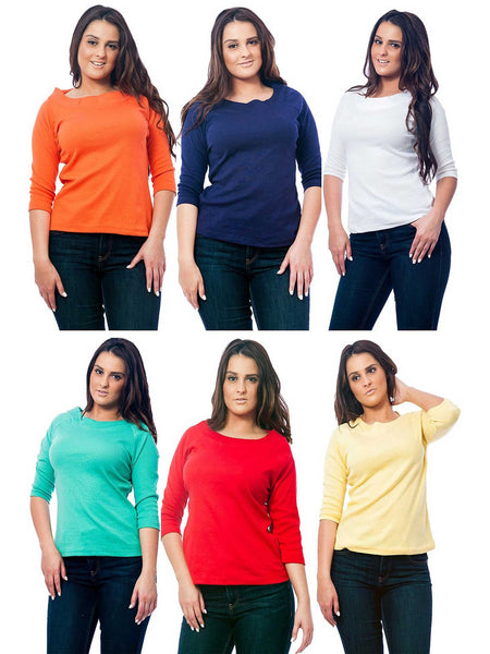 Women's Knit Boat Neck Top, 6-Piece Multicolor Combo
