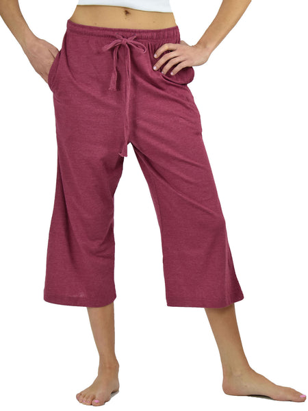 Women's Lounge Pants / Pajama Bottoms / Sleep Pants, 100% Cotton Knit, Cropped