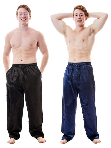 Men's Lounge Pants / Pajama Bottoms / Sleep Pants, Satin, 2-Piece Multicolor Combo in Black and Navy Blue