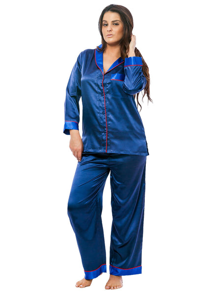 Women's Pajama Set / Pajamas / Pyjamas / PJs, Satin, Shawl Collar with Piping