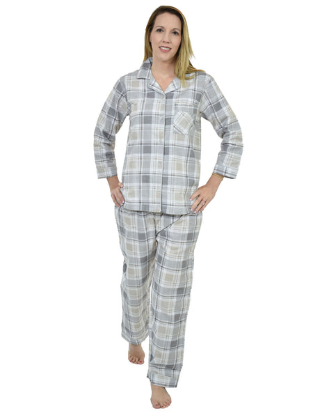 Women's Pajama Set / Pajamas / Pyjamas / PJs, 100% Cotton Flannel, Full Sleeve with Piping