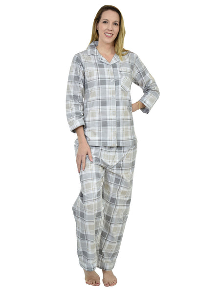 Women's Pajama Set / Pajamas / Pyjamas / PJs, 100% Cotton Flannel, Full Sleeve with Piping