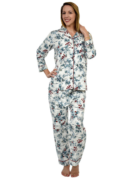 Women's Pajama Set / Pajamas / Pyjamas / PJs, 100% Cotton Flannel, Full Sleeve with Piping