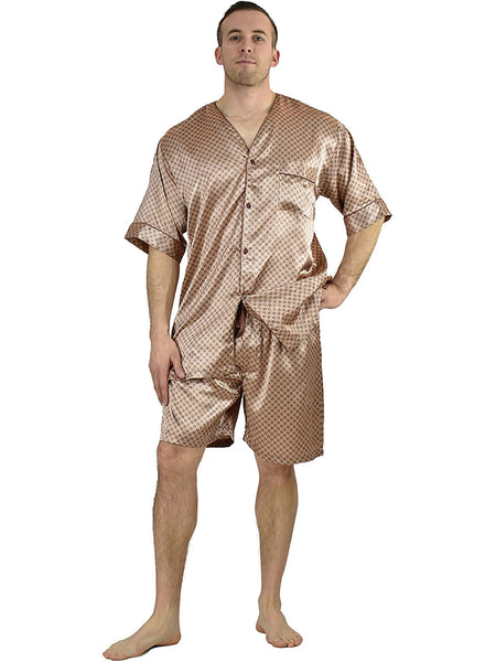 Men's Pajama Set / Pajamas / Pyjamas / PJs, Satin, Tie Print, Short-Sleeve V-Neck with Shorts