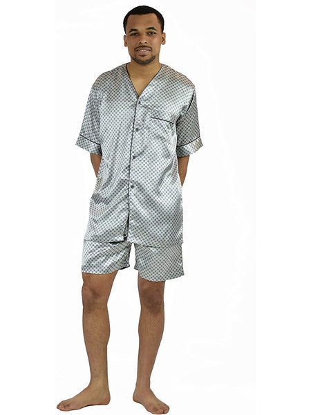 Men's Pajama Set / Pajamas / Pyjamas / PJs, Satin, Tie Print, Short-Sleeve V-Neck with Shorts