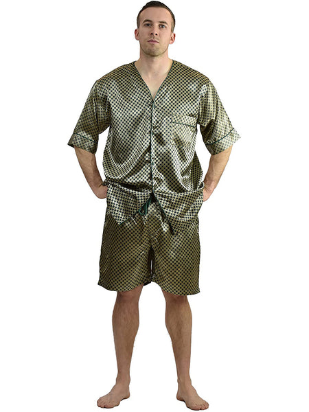 Men's Pajama Set / Pajamas / Pyjamas / PJs, Satin, Tie Print, Short-Sleeve V-Neck with Shorts