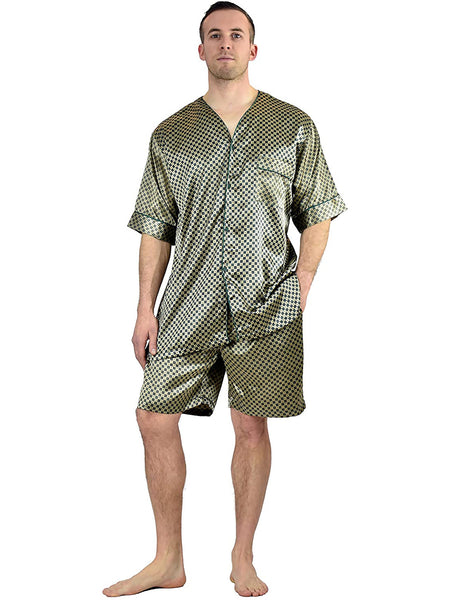 Men's Pajama Set / Pajamas / Pyjamas / PJs, Satin, Tie Print, Short-Sleeve V-Neck with Shorts