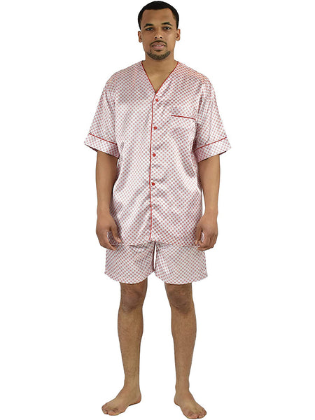 Men's Pajama Set / Pajamas / Pyjamas / PJs, Satin, Tie Print, Short-Sleeve V-Neck with Shorts