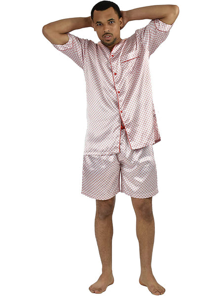 Men's Pajama Set / Pajamas / Pyjamas / PJs, Satin, Tie Print, Short-Sleeve V-Neck with Shorts
