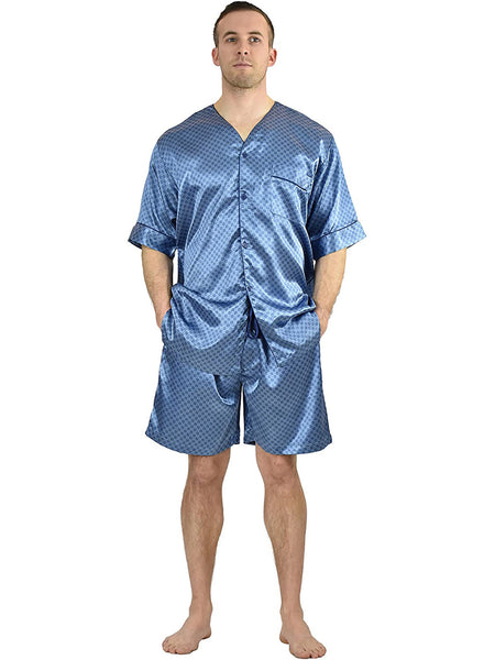 Men's Pajama Set / Pajamas / Pyjamas / PJs, Satin, Tie Print, Short-Sleeve V-Neck with Shorts