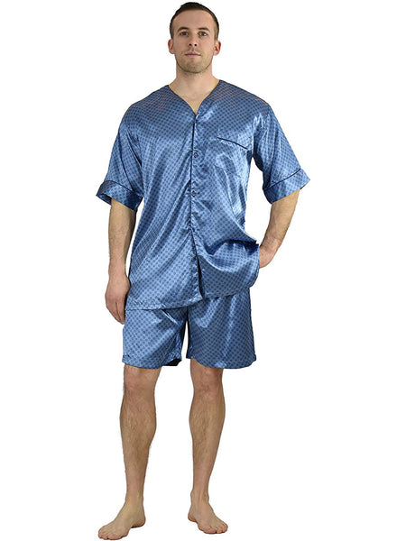 Men's Pajama Set / Pajamas / Pyjamas / PJs, Satin, Tie Print, Short-Sleeve V-Neck with Shorts