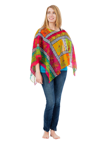 Women's Poncho, Vintage Medley Print