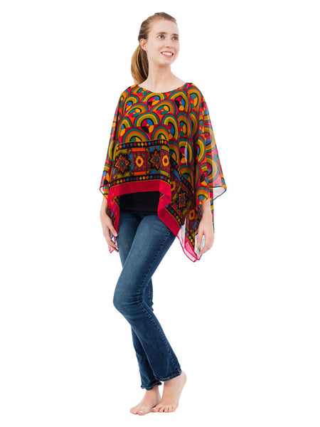 Women's Poncho, Retro Circles Print