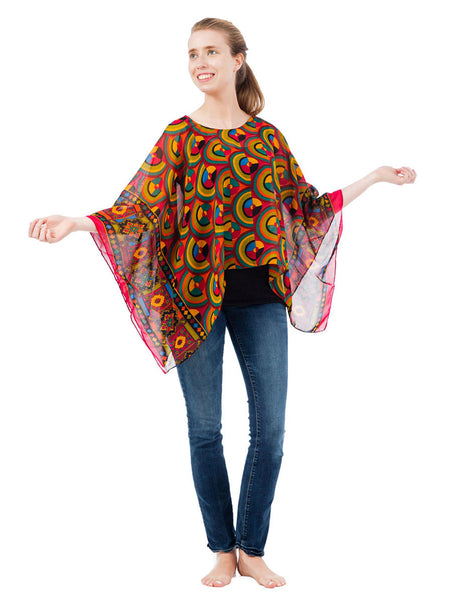 Women's Poncho, Retro Circles Print