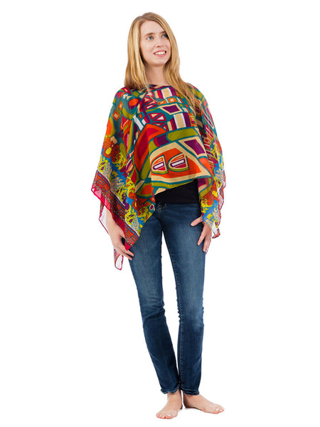 Women's Poncho, Modern Greco Print