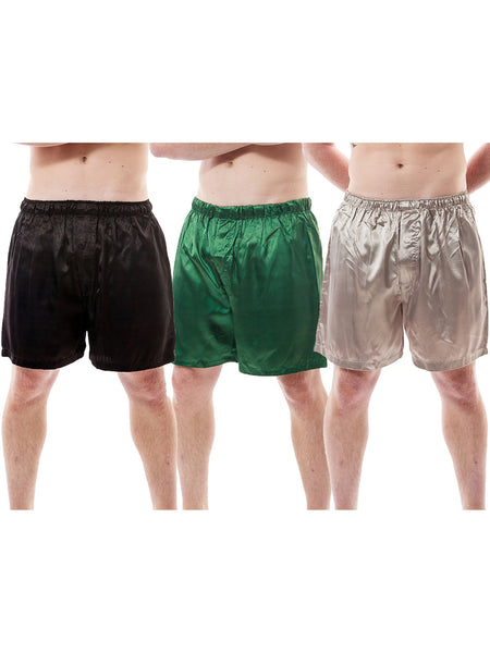 Men's Shorts / Boxers, Satin, 3-Piece Multicolor Combo Pack (MSC01-B)