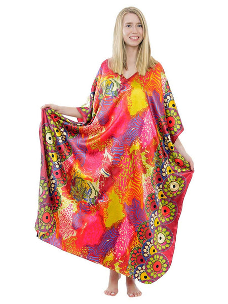 Women's Long Satin Caftan / Kaftan / Muumuu, Sunset Safari Print
