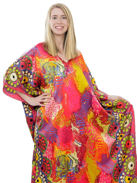 Women's Long Satin Caftan / Kaftan / Muumuu, Sunset Safari Print