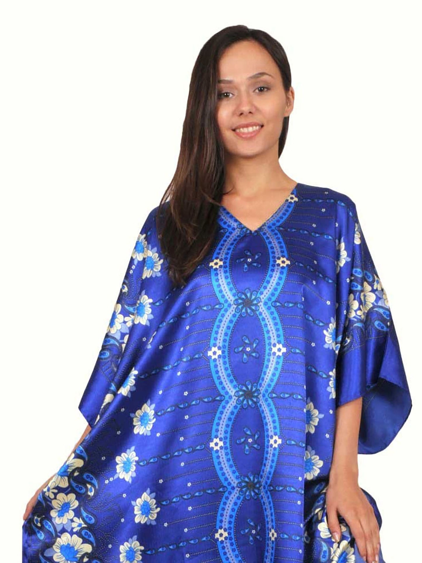 Women's Long Satin Caftan / Kaftan / Muumuu, Twilight Floral Print