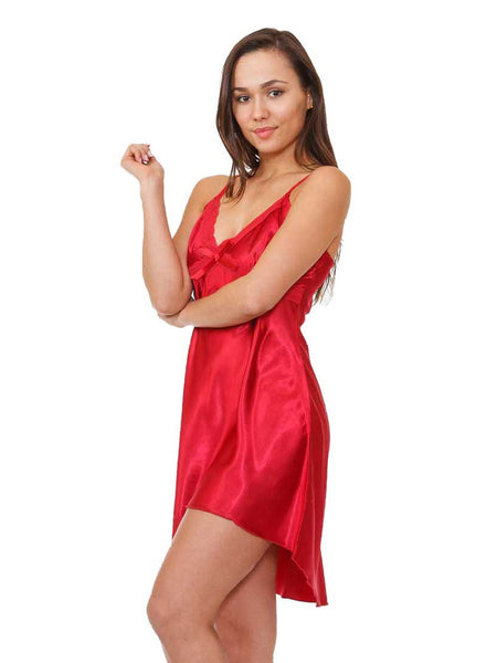 Women's Chemise, Satin, High-Low Style with Matching Lace and Bow