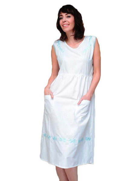 Women's House Dress with Embroidered Neckline