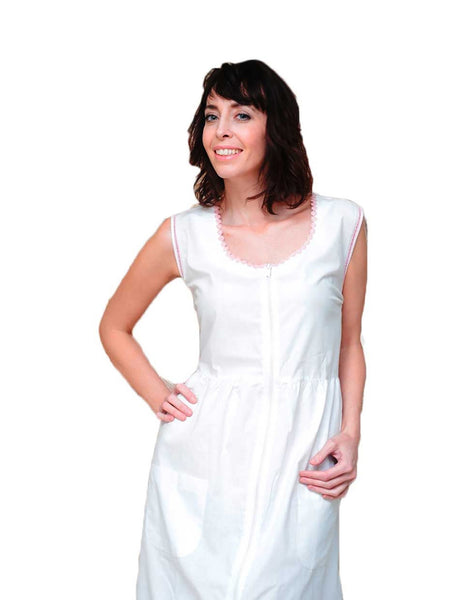 Women's House Dress with Narrow Lace Neckline
