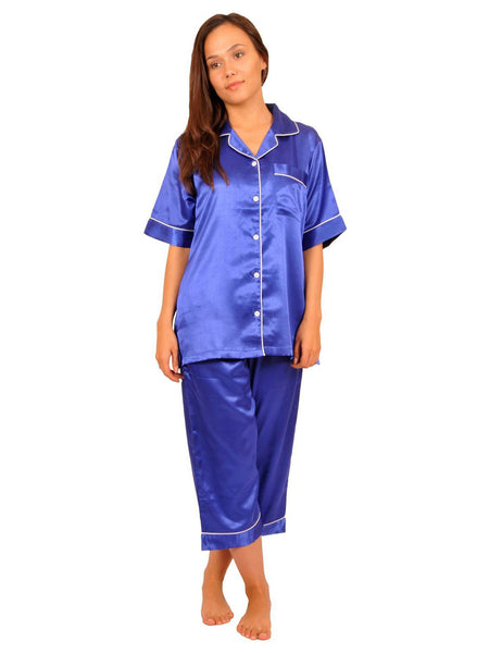 Women's Pajama Set / Pajamas / Pyjamas / PJs, Satin, Cropped Pants with Short-Sleeve Top