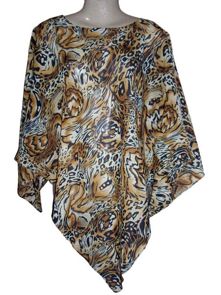 Women's Poncho, Beige Animal Print