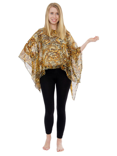 Women's Poncho, Beige Animal Print
