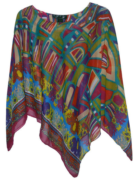 Women's Poncho, Modern Greco Print