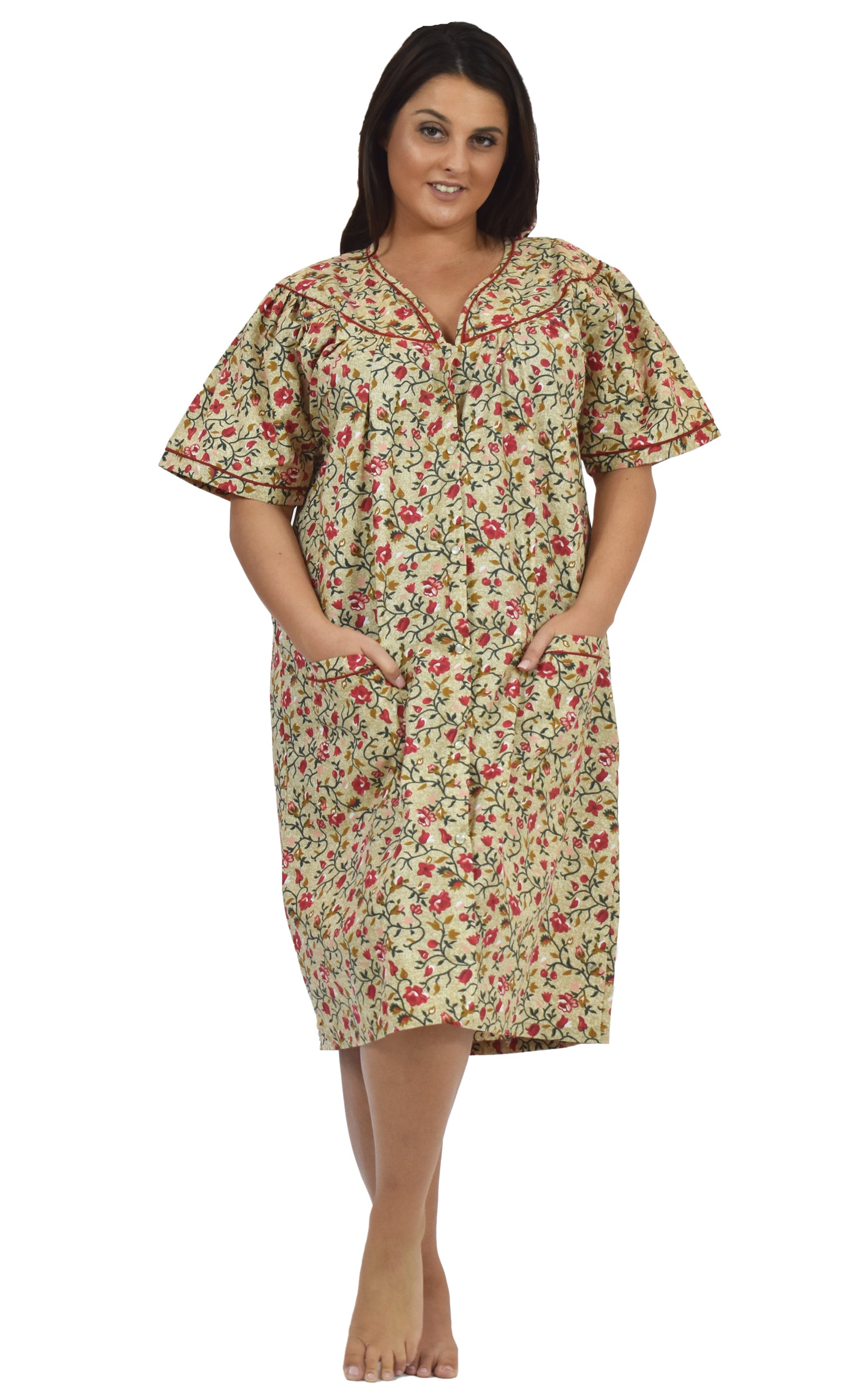 Women's House Dress in a Pink Floral Print