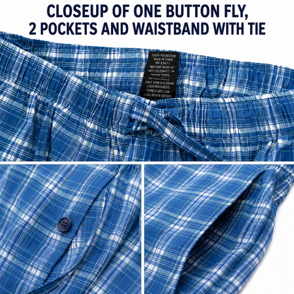 Men's Cotton Poplin Straight-Fit Pajama Pants with Pockets, Elastic Waist, Drawstring