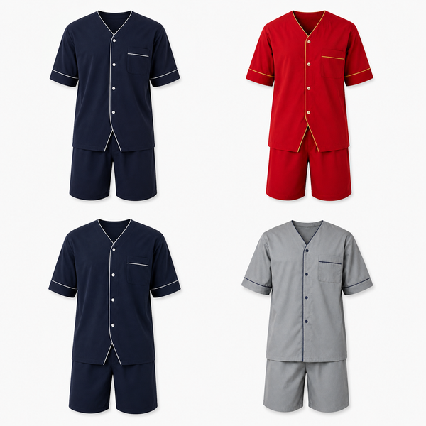Up2date Fashion Men's Woven Short Sleeves Pajama Set with Shorts Lightweight Loungerwear