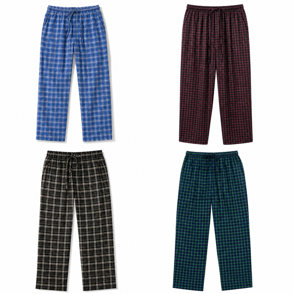 Men's Cotton Poplin Straight-Fit Pajama Pants with Pockets, Elastic Waist, Drawstring