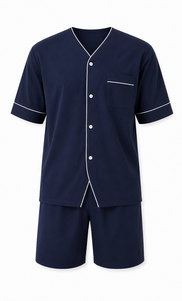 Up2date Fashion Men's Woven Short Sleeves Pajama Set with Shorts Lightweight Loungerwear
