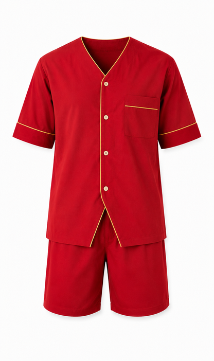 Up2date Fashion Men's Woven Short Sleeves Pajama Set with Shorts Lightweight Loungerwear