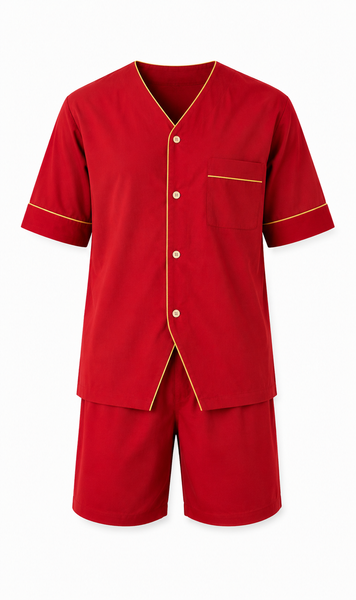 Up2date Fashion Men's Woven Short Sleeves Pajama Set with Shorts Lightweight Loungerwear