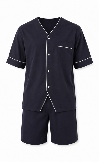 Up2date Fashion Men's Woven Short Sleeves Pajama Set with Shorts Lightweight Loungerwear