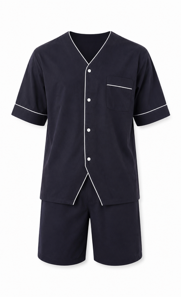 Up2date Fashion Men's Woven Short Sleeves Pajama Set with Shorts Lightweight Loungerwear