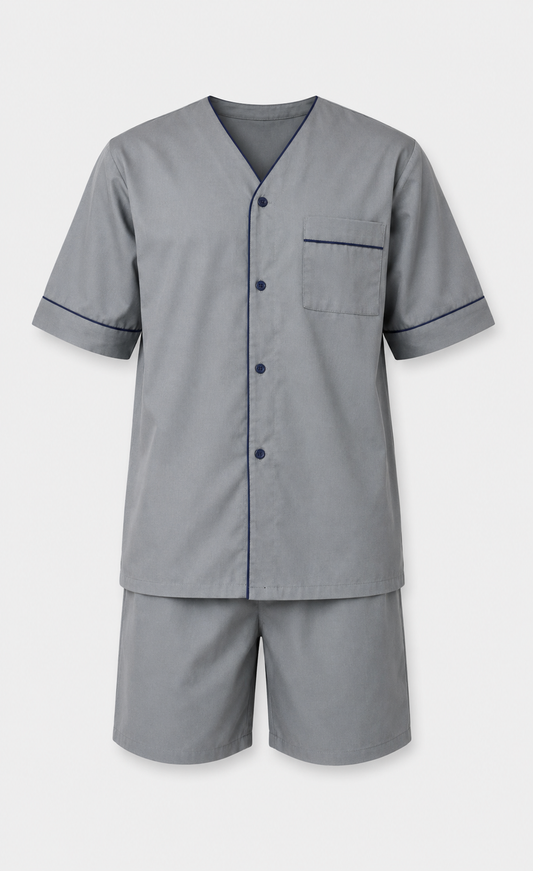 Up2date Fashion Men's Woven Short Sleeves Pajama Set with Shorts Lightweight Loungerwear