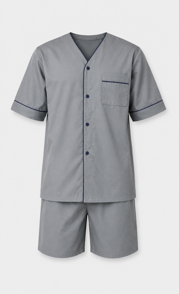 Up2date Fashion Men's Woven Short Sleeves Pajama Set with Shorts Lightweight Loungerwear