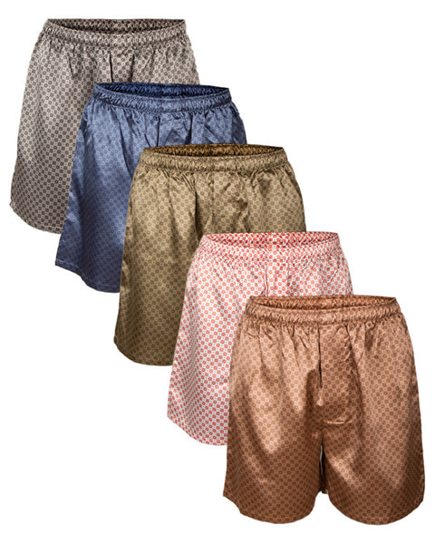 Up2date Fashion Men's Satin Boxers Shorts Combo Pack, (5-Pack)
